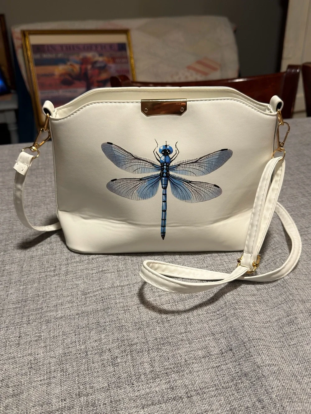 White Dragonfly Crossbody Bag - Elegant Everyday Shoulder Bag